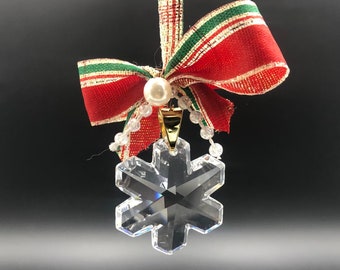 New Swarovski Crystal Snowflake Ornament, Christmas Tree Prism Ornament, Holiday Window Decor with Box