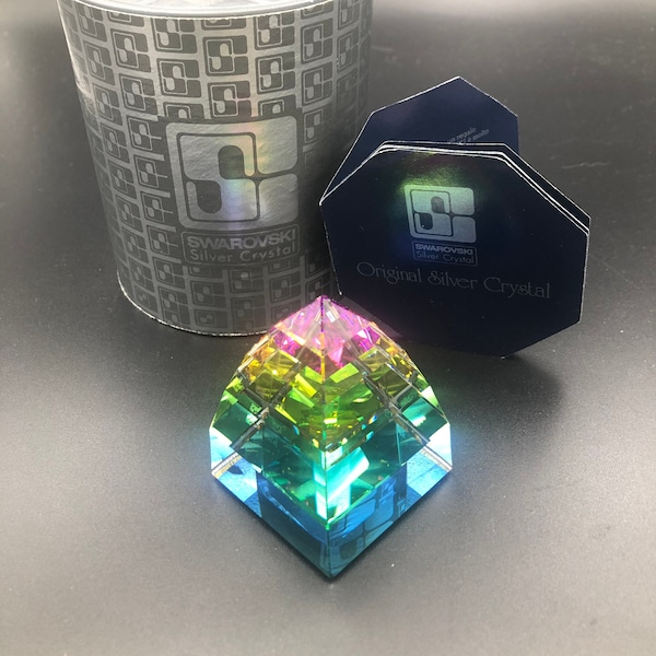 Swarovski Crystal Pyramid Paperweight, Vitrail Medium Color, Small Size, Vintage Home Decor, with Box and Certificate