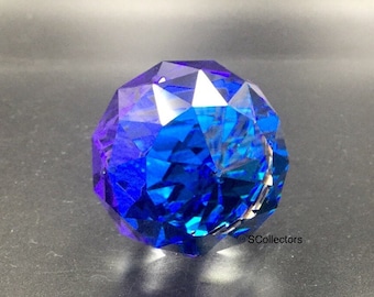 Swarovski Crystal Round Paperweight, Medium #2 Bermuda Blue, 40mm size with box