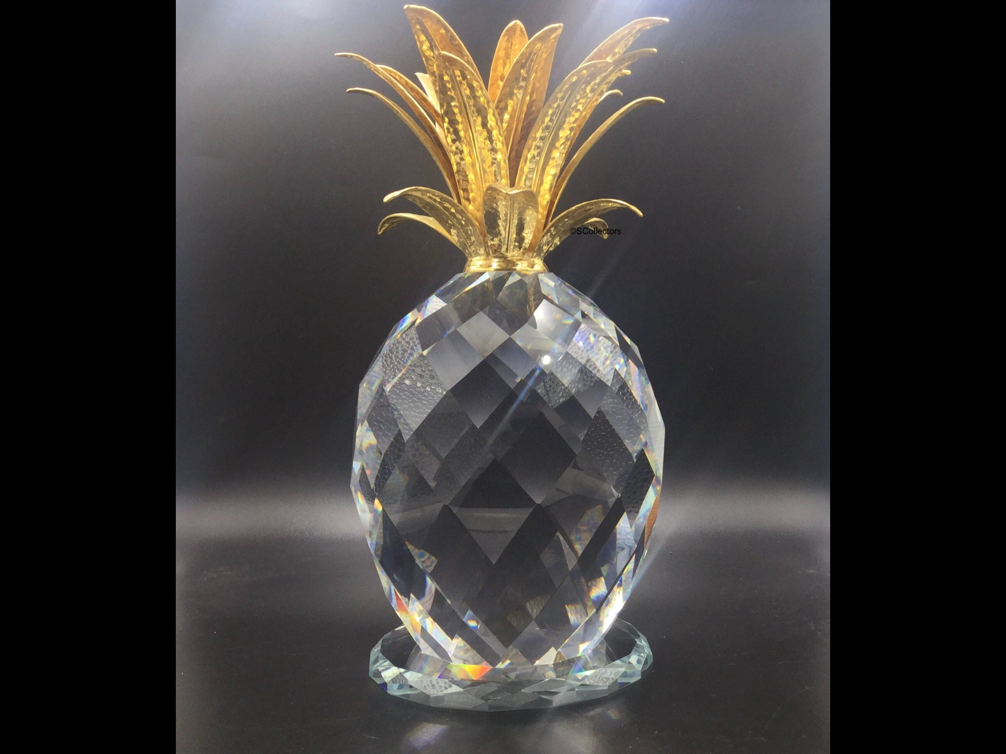 Giant Swarovski Crystal Pineapple Figurine, Large Vintage Fruit Home Decor,  With Crystal Base