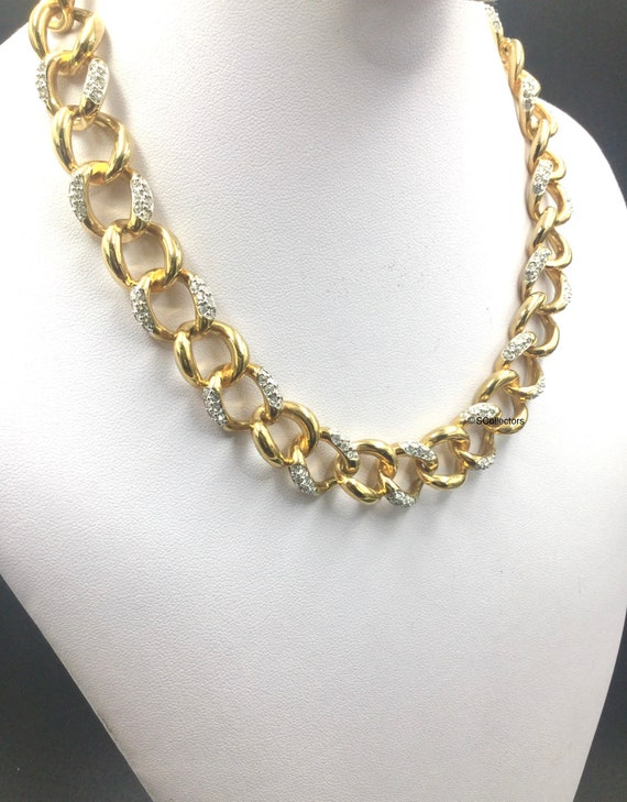 New Swarovski Crystal Chain Necklace, Vintage Gol… - image 2