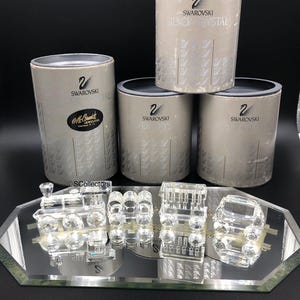 Swarovski Crystal Train Set,  Locomotive Transportation, Wagon Figurines with Mirror Track, with Boxes