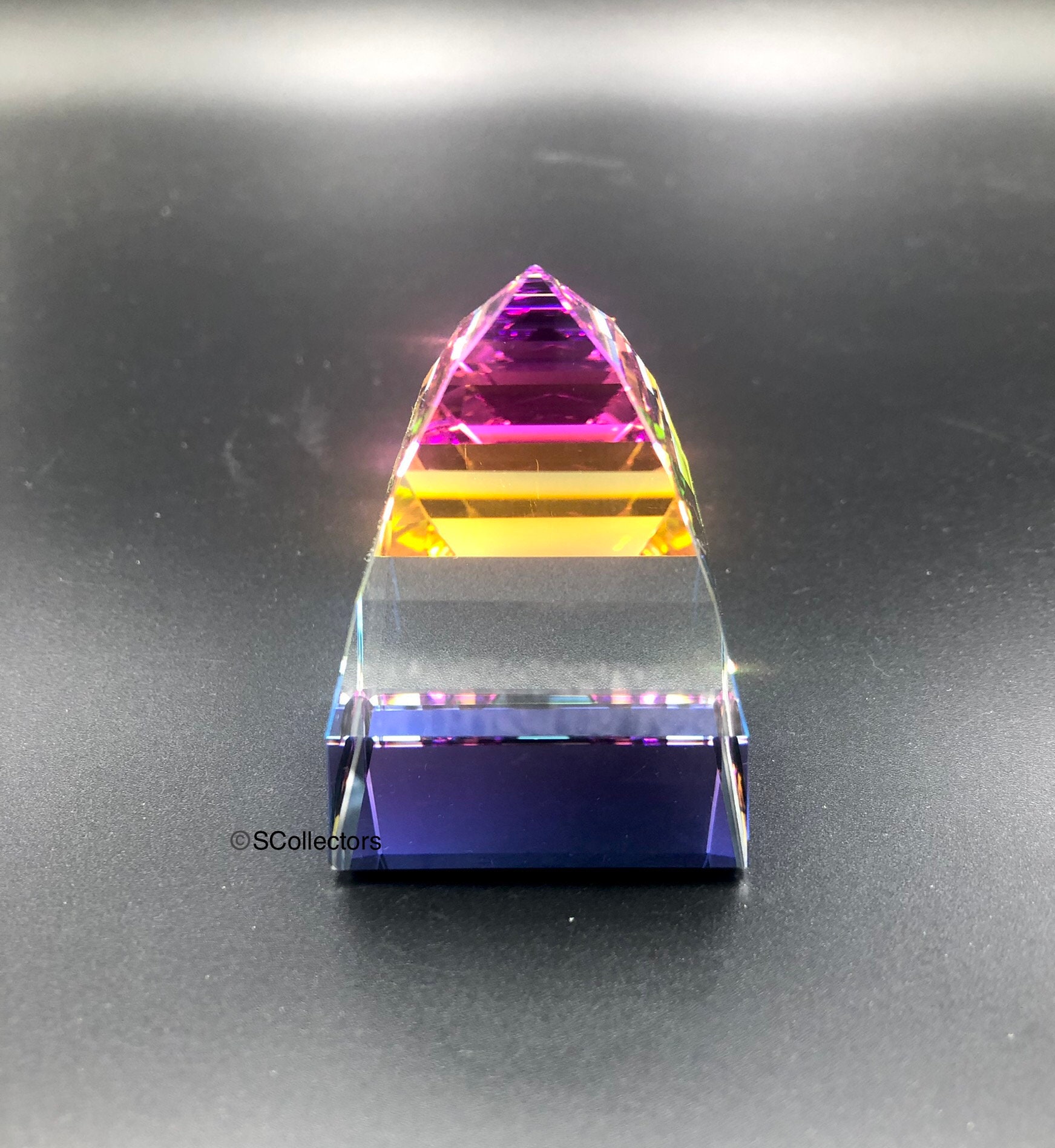 Swarovski Crystal Pyramid Paperweight, Vitrail Medium Color