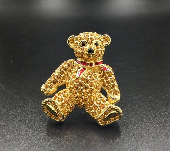 Teddy Bear With Bling Details Keychain Accessories With Gold 