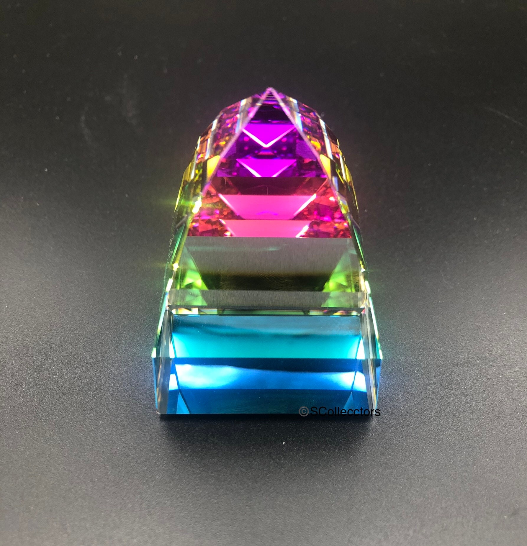 Swarovski Crystal Pyramid Paperweight, Vitrail Medium Color