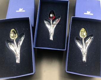 Swarovski Crystal Tulip Figurine, SCS Renewal Gift, Large Size, Vintage Flower Decor, Plant Gift, with Box
