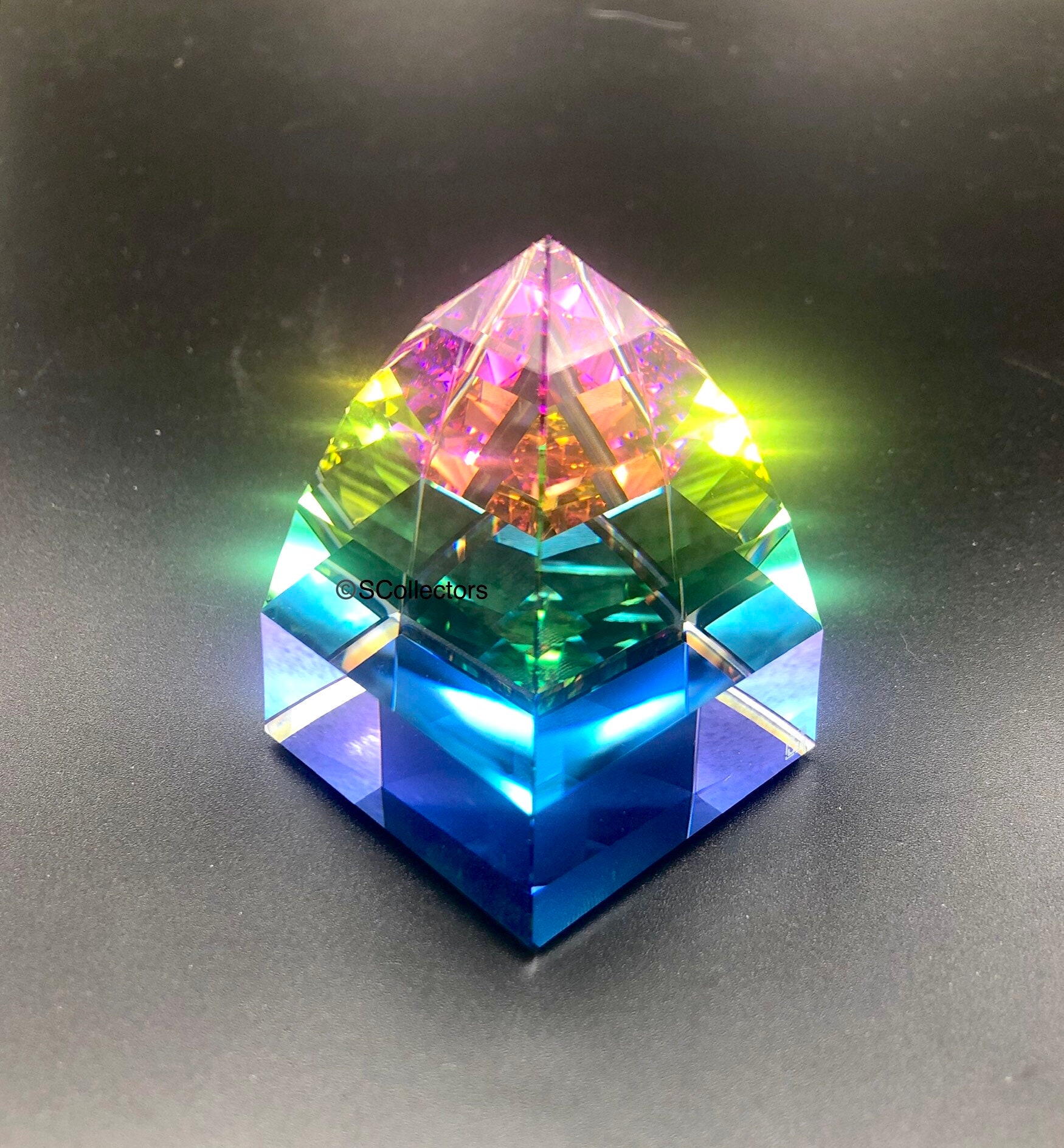 Swarovski Crystal Pyramid Paperweight, Vitrail Medium Color