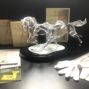 Swarovski Crystal Wild Horses Figurine, Glass Stallion, Vintage Animal Decor, With Box