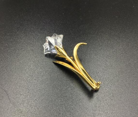Swarovski Crystal Lily Brooch Vintage Flower Pin Gold Toned Etsy Singapore