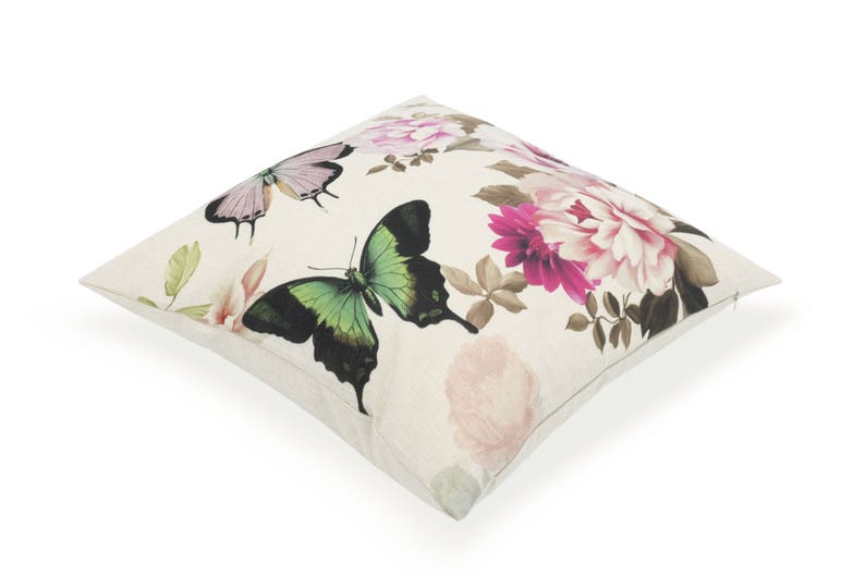 Flower Square 18x18 Pink Flower with Pink and Green Butterfly Pillow Cover