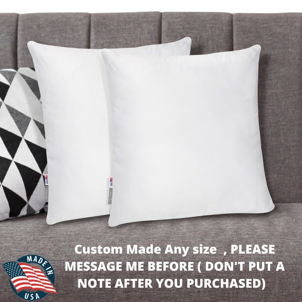 Set of Two Made in USA  Pillow Insert Form Cushion Euro Sham Microfiber White  14x14 16x16 18x18 20x20 22x22 24x24 26x26 28x28