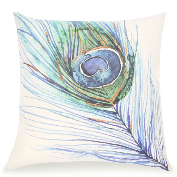 Blended Linen Animals Square 18x18  Peacock Feather Pillow Cover