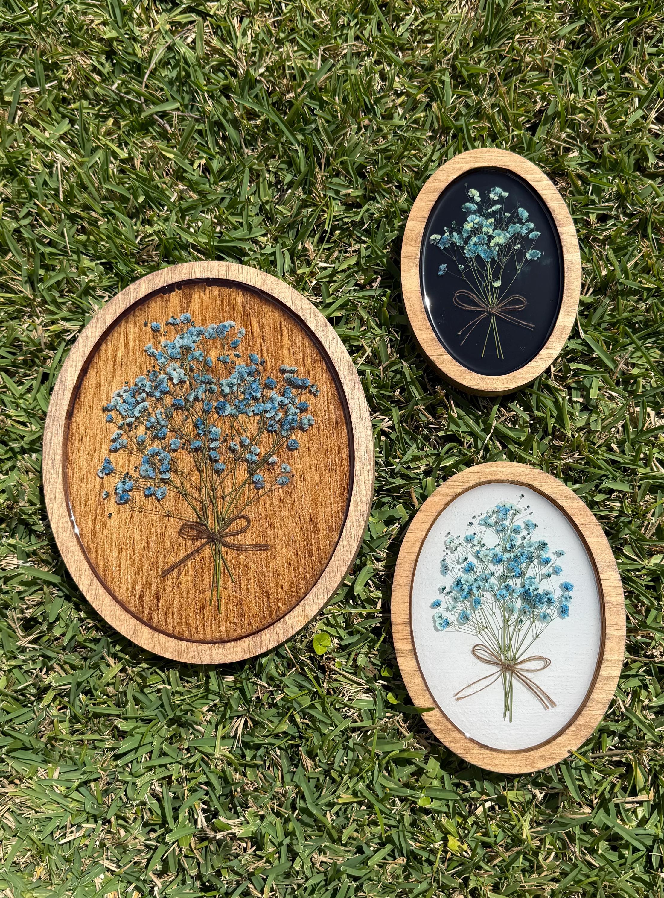 Pressed Floral Wall Art | Framed Pressed Flower | Resin Pressed Flower Frame | Pressed Dried Flower wall decor | Real Flower Art | Blue