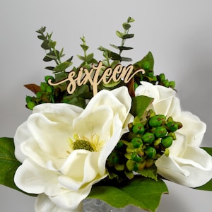 Small Script Wedding Table Numbers - Floral Pick Style, Lasercut wood or white