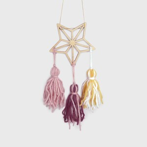 Mini Star Yarn Tassel Wall Hanging: Fully Assembled - for Adults, Teens, Kids, Children, and Nursery Decoration Wall Decor