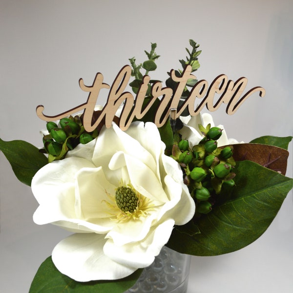 Large Script Wedding Table Numbers - Floral Pick Style, Lasercut wood