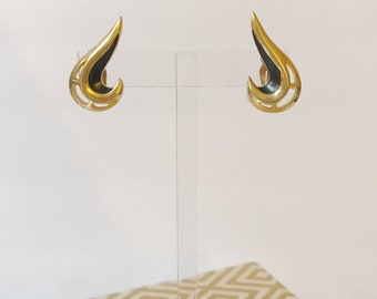 Stunning Vintage Givenchy Black Enamel Tear Drop Climber 80's Earrings