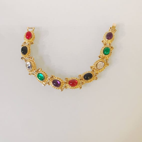Lovely Vintage Gold Multi-Colored 80's Bracelet