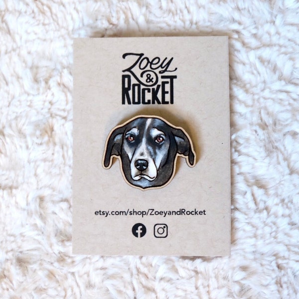 Lapel Pin: Painted Custom Wood Pet Illustrated Portrait Lapel Pin | Dog | Cat | Etc.