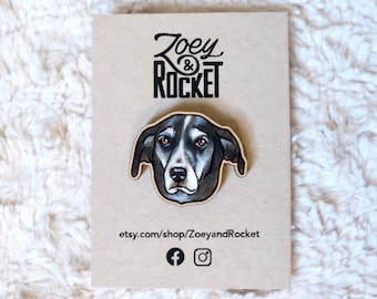 Lapel Pin: Painted Custom Wood Pet Illustrated Portrait Lapel Pin | Dog | Cat | Etc.