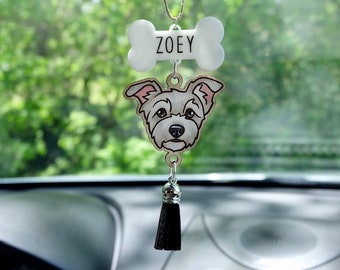 1 Pet Rear View Mirror Charm: Painted Custom Illustrated Pet Portrait | Dog | Cat | Etc.