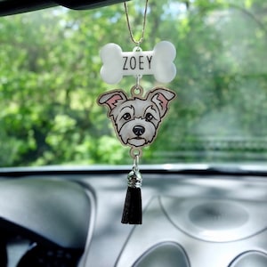 Custom Pet Portrait Car Charm: Hand Painted & Engraved Memorial