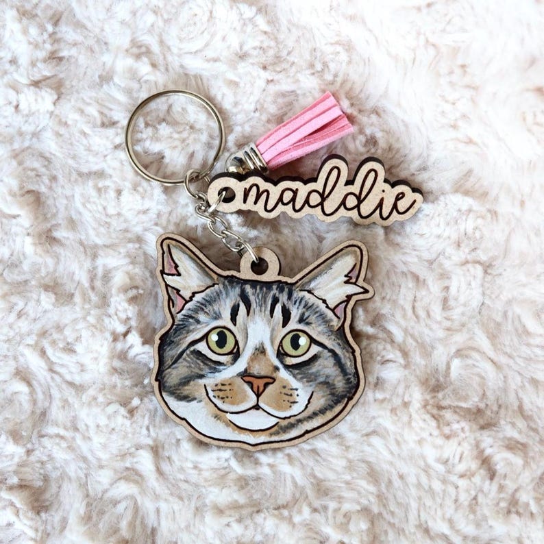 Custom Pet Portrait Keychain | Hand Painted | Engraved | Dog | Cat | Memorial Gift image 2