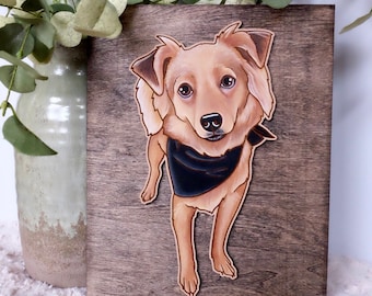 Custom 8x 10 Pet Portrait Painting on Wood Canvas | Dog | Cat