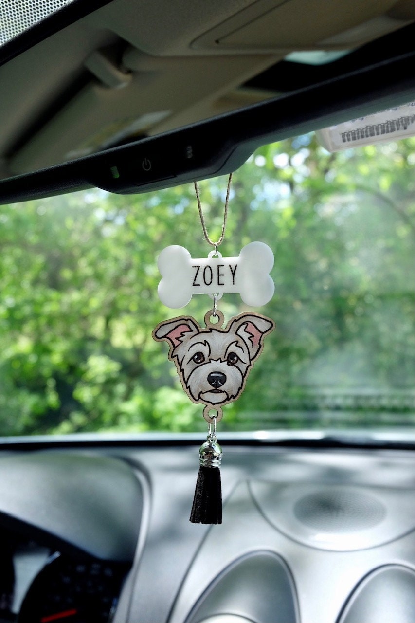 Custom Pet Portrait Car Charm: Hand Painted & Engraved Memorial