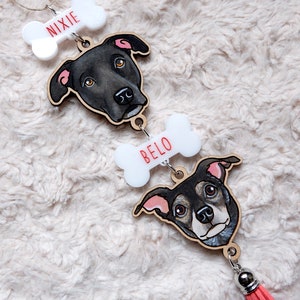 Custom Pet Portrait Rear View Mirror Charm | 2 -Pet Vertical | Car Accessory | Hand Painted and Engraved | Personalized | Memorial | Gift