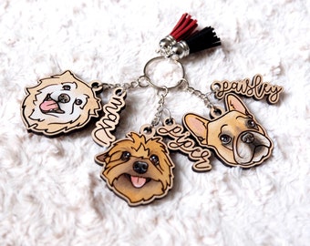 Custom 3 Pet Portrait Keychain | Hand Painted | Engraved | Dog | Cat | Memorial Gift