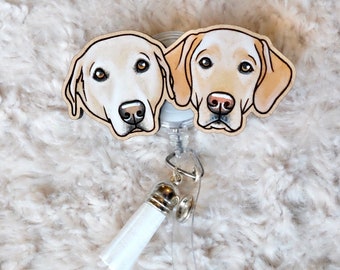 Custom 2 Pet Badge Reel | Hand Painted | Engraved | Dog | Cat | Memorial Gift