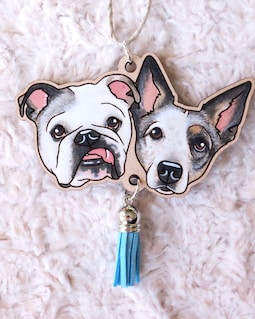 Custom 2 Pet Portrait Car View Mirror Charm | Hand Painted | Engraved | Dog | Cat | Memorial Gift By ZoeyandRocket By ZoeyandRocket Shop owned by Kaelin 10 years on Etsy