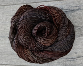 Canadian Hand-dyed yarn. 80/20 Superwash Merino/Nylon Sock Yarn 115g 400yards.  Brown and Navy blue yarn | Foundry EDS