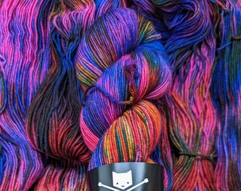 Hand Dyed Yarn Pink & Blue Variegated Yarn. 80/20 Superwash Merino/Nylon Sock Yarn. Multicolored pink yarn. | Dream Eater EDS