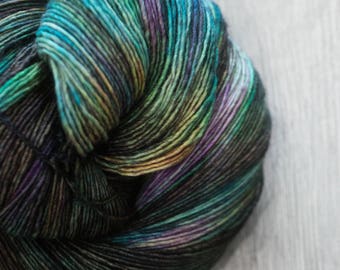 Single Ply Fingering Weight. 75/15/10 Merino Cashmere Silk. Luxury Yarn. Fingering Weight. Terokkar. Multicolored brown green and purple
