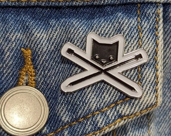 Black Cat Enamel Pin - Fun Enamel Pin for Knitters - Silver Metal Lapel Pin - Perfect Gift For Knitters