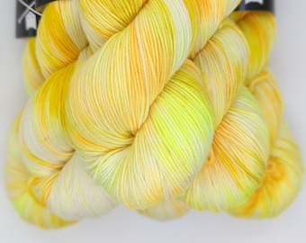 Canadian Hand-dyed yarn. 80/20 Superwash Merino/Nylon Sock Yarn. 113g 400yards. Neon Yellow Yarn | Volteon EDS