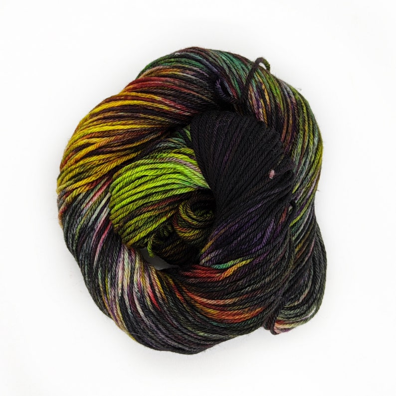 Worsted weight merino yarn 100% Superwash Merino Sweater weight yarn. Multicolored purple and green yarn Bifrost LGW image 1