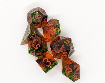 Handmade Sharp Edged Resin Dice | Tabletop Gaming Dice for D&D Pathfinder | Set of 7 Sharp Edged Dice | Made in Canada | Zaph