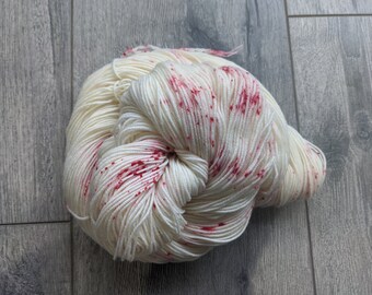 Red and White Speckled Canadian Hand-dyed sock yarn, Indie Dyed Yarn Fingering weight Knitting Yarn | Sweet Vengeance EDS