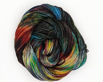 Worsted weight merino yarn. 100% Superwash Merino. Sweater weight yarn. Medium Weight yarn Nyan. Multi-colored rainbow yarn. Black & rainbow