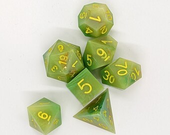 Handmade Sharp Edged Resin Dice | Tabletop Gaming Dice for D&D Pathfinder TTRPG | Set of 7 Sharp Edged Dice | Made in Canada