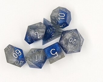 Handmade Sharp Edged Resin Dice | Tabletop Gaming Dice for D&D Pathfinder TTRPG | Set of 7 Sharp Edged Dice | Made in Canada