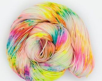 Neon Rainbow Yarn. Speckled Sock Yarn. Hand Dyed Sock Yarn for Knitting & Crochet. | Lux Clara EDS