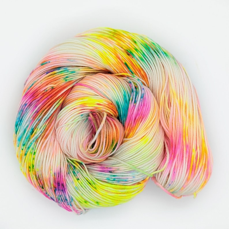 Neon Rainbow Yarn. Speckled Sock Yarn. Hand Dyed Sock Yarn for Knitting & Crochet. Lux Clara EDS image 1