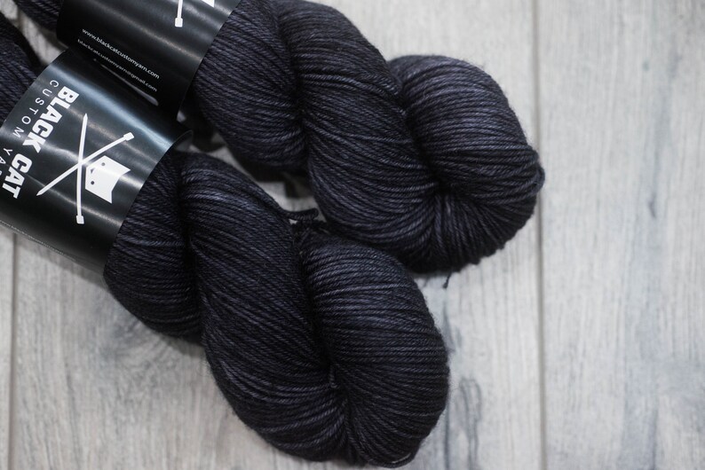 DK weight merino yarn 100% Superwash Merino Sweater weight yarn. Double Knit Weight yarn. Midnight. Semi-Solid black yarn. Tonal yarn image 1