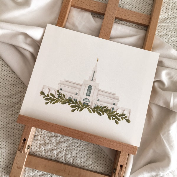 Bountiful Utah, Latter Day Saint temple, Watercolor, instant download, wedding gift, home decor