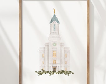 Cedar City Utah, Latter Day Saint temple, Watercolor, instant download, wedding gift, home decor