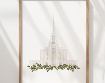 Świątynia Jezusa Chrystusa Świętych w Dniach Ostatnich w Syracuse, akwarela, natychmiastowe pobranie, prezent ślubny, wystrój domu